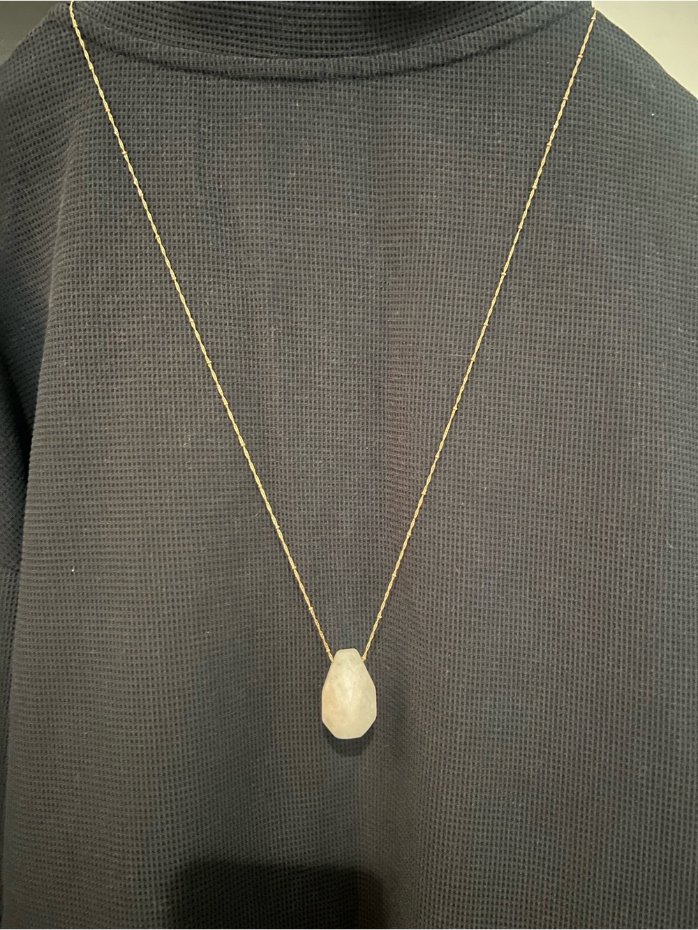 Gold Chain Necklace with White Teardrop Pendant